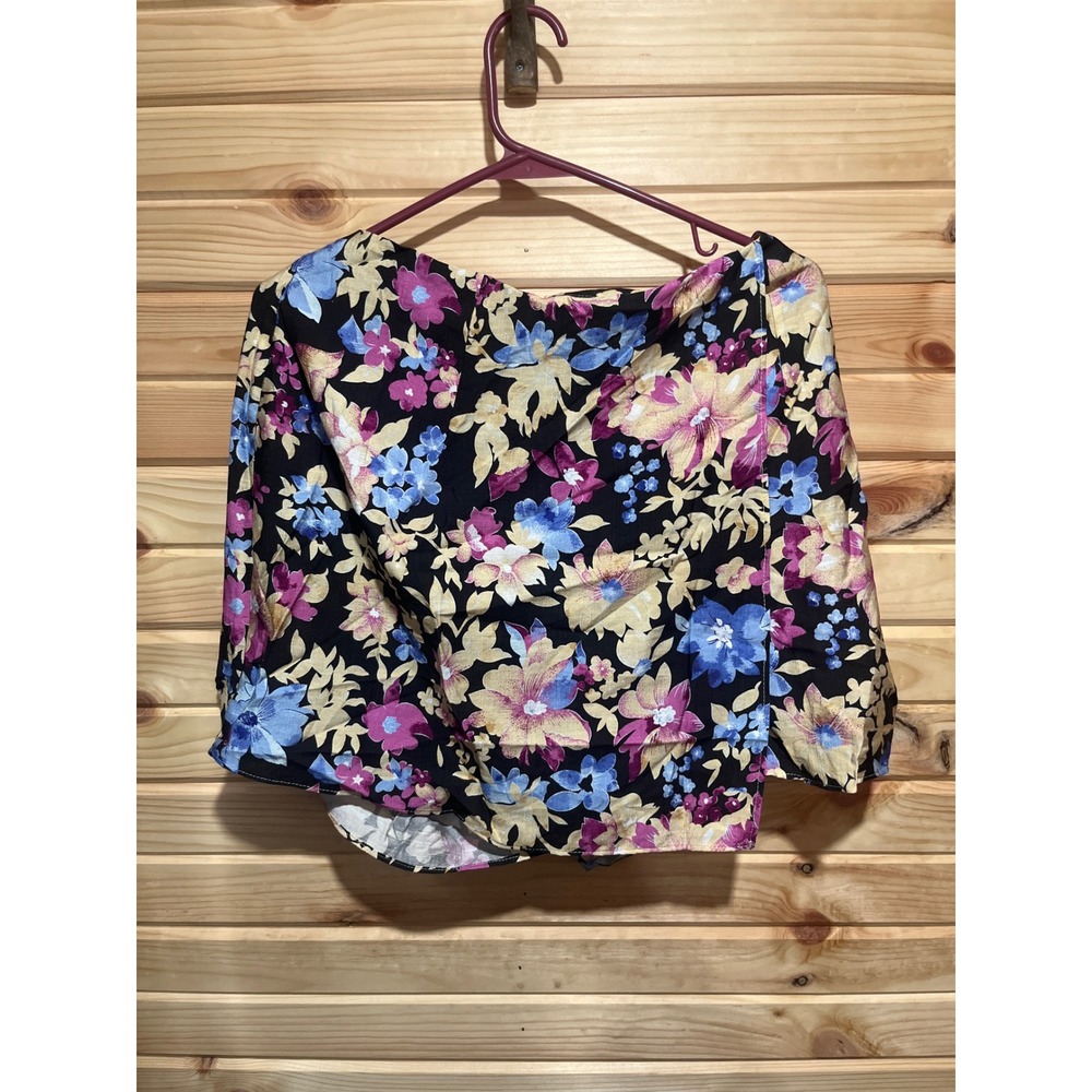 Cupshe‎ Floral Print Wrap Front Skort Black Multicolor XL CAA02C5C002ZZ